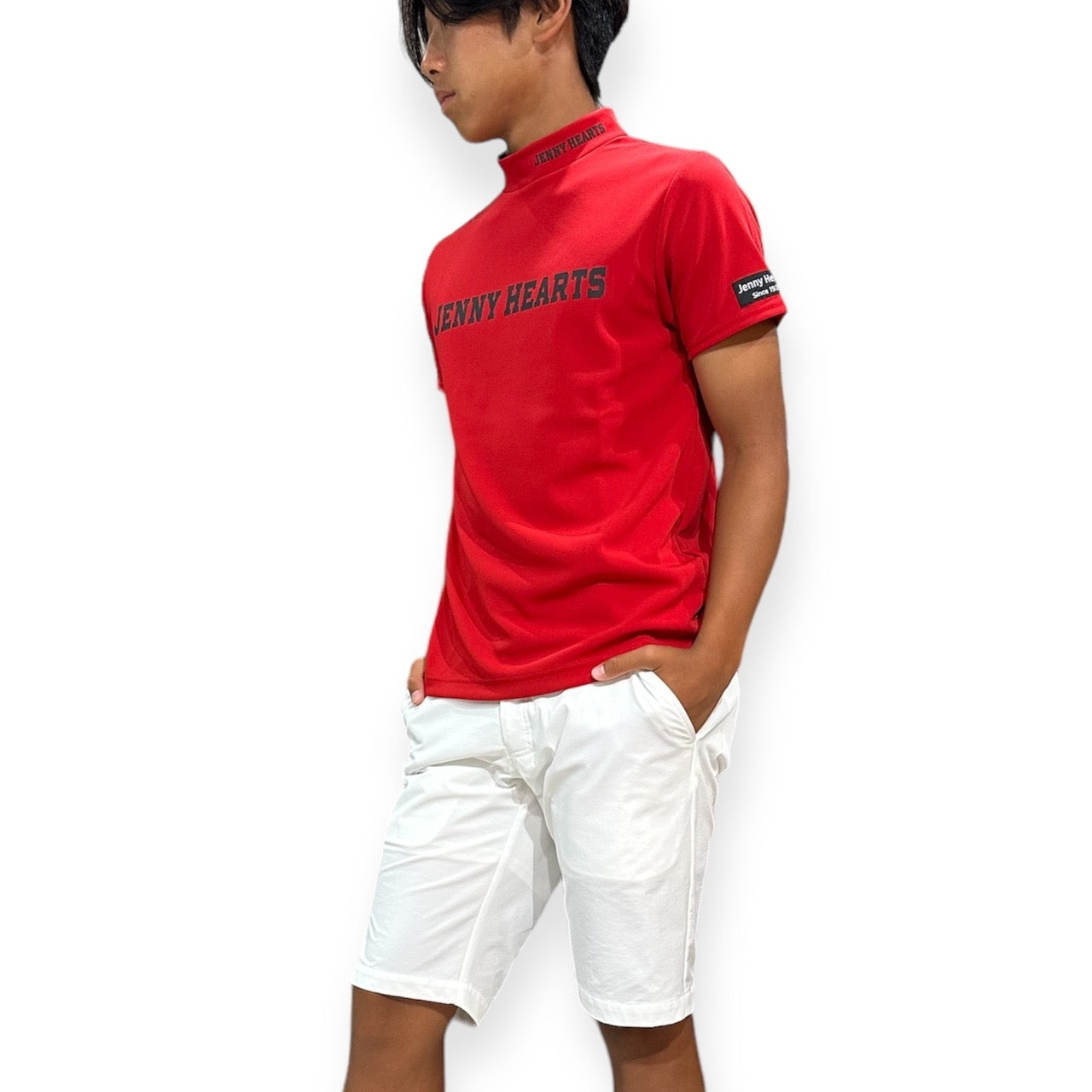 <お試し商品>Dry Mock Neck Red 赤 メンズゴルフウェア モックネック 春 夏 メンズXL 大きいサイズ