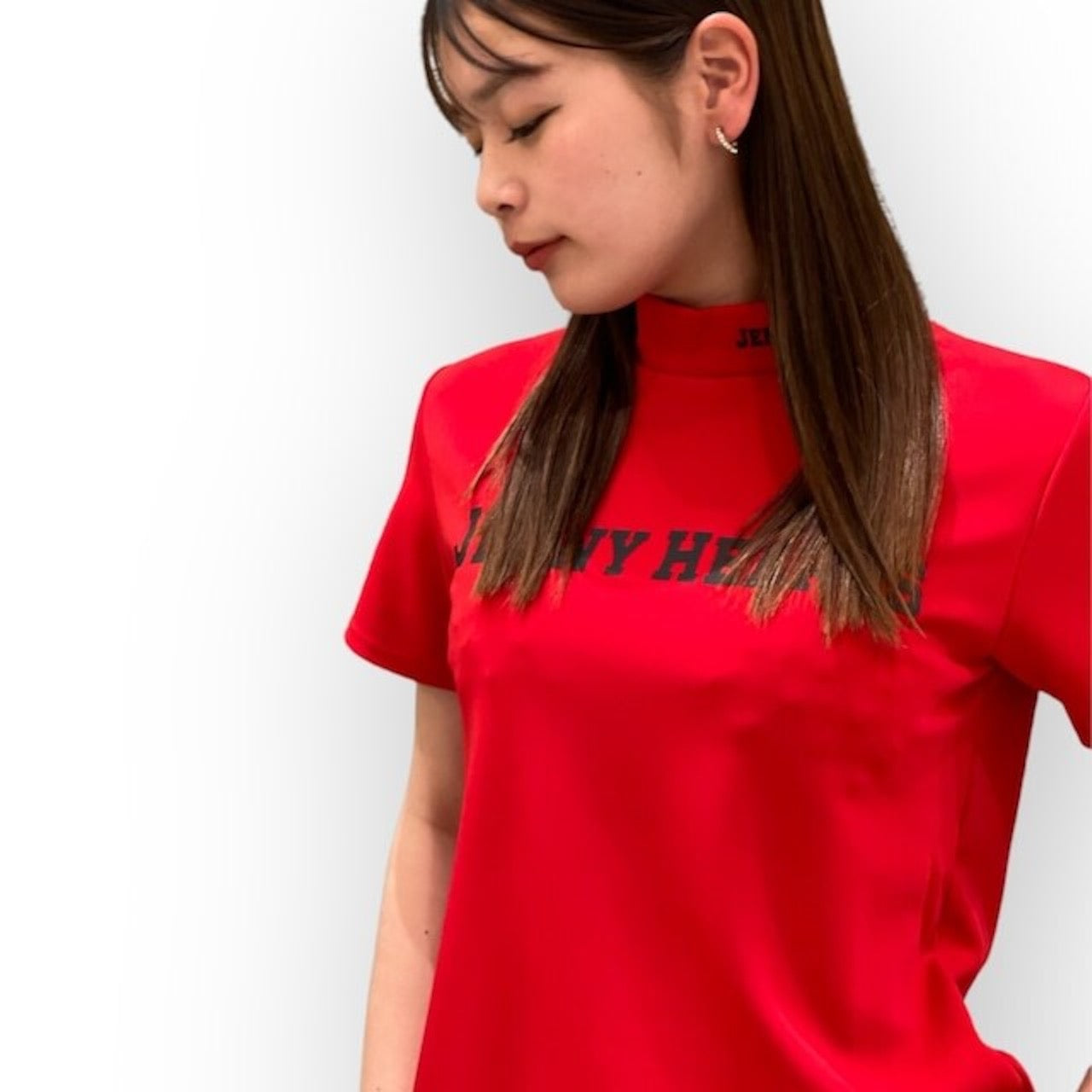 <お試し商品>Dry Mock Neck Red 赤 メンズゴルフウェア モックネック 春 夏 メンズXL 大きいサイズ