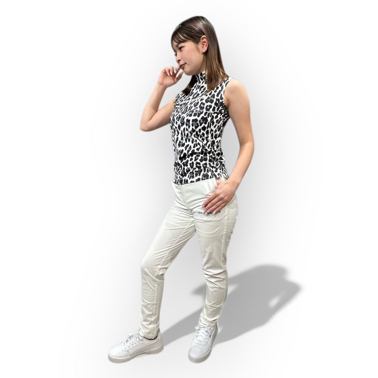 Ladies Sleeveless Animal Panther Mock Neck ノースリーブ モックネック 接触冷感 なめらか肌触り 伸縮性抜群 おしゃれ 夏 レディースゴルフウェア ジュニアゴルフウェア