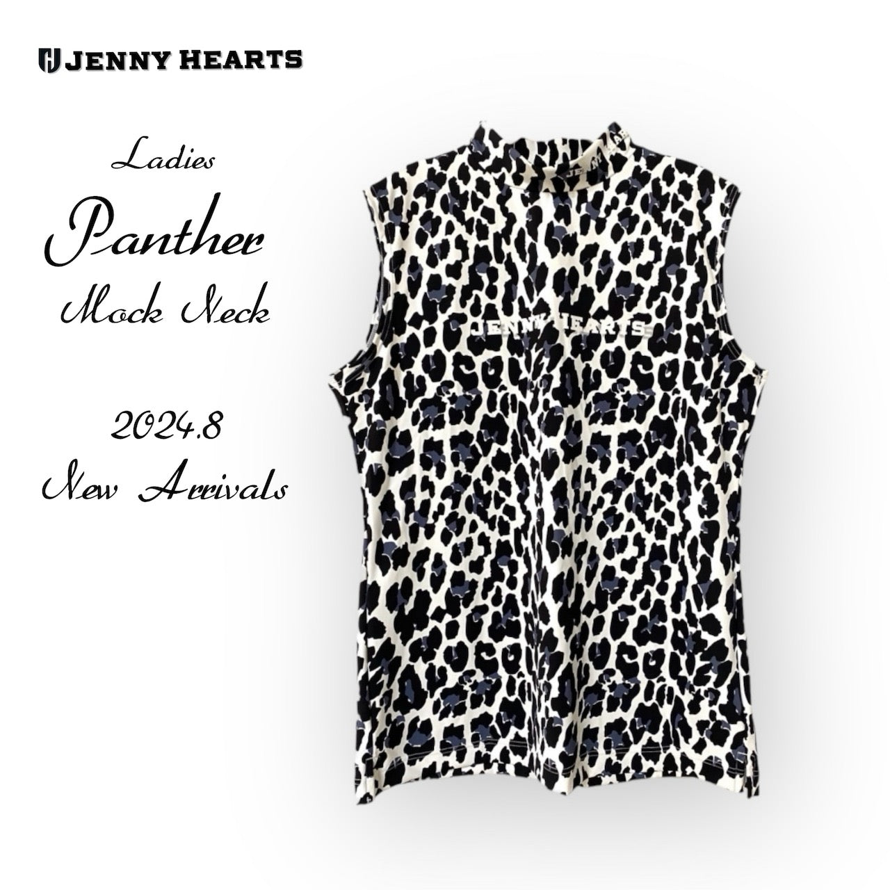 Ladies Sleeveless Animal Panther Mock Neck ノースリーブ モックネック 接触冷感 なめらか肌触り 伸縮性抜群 おしゃれ 夏 レディースゴルフウェア ジュニアゴルフウェア