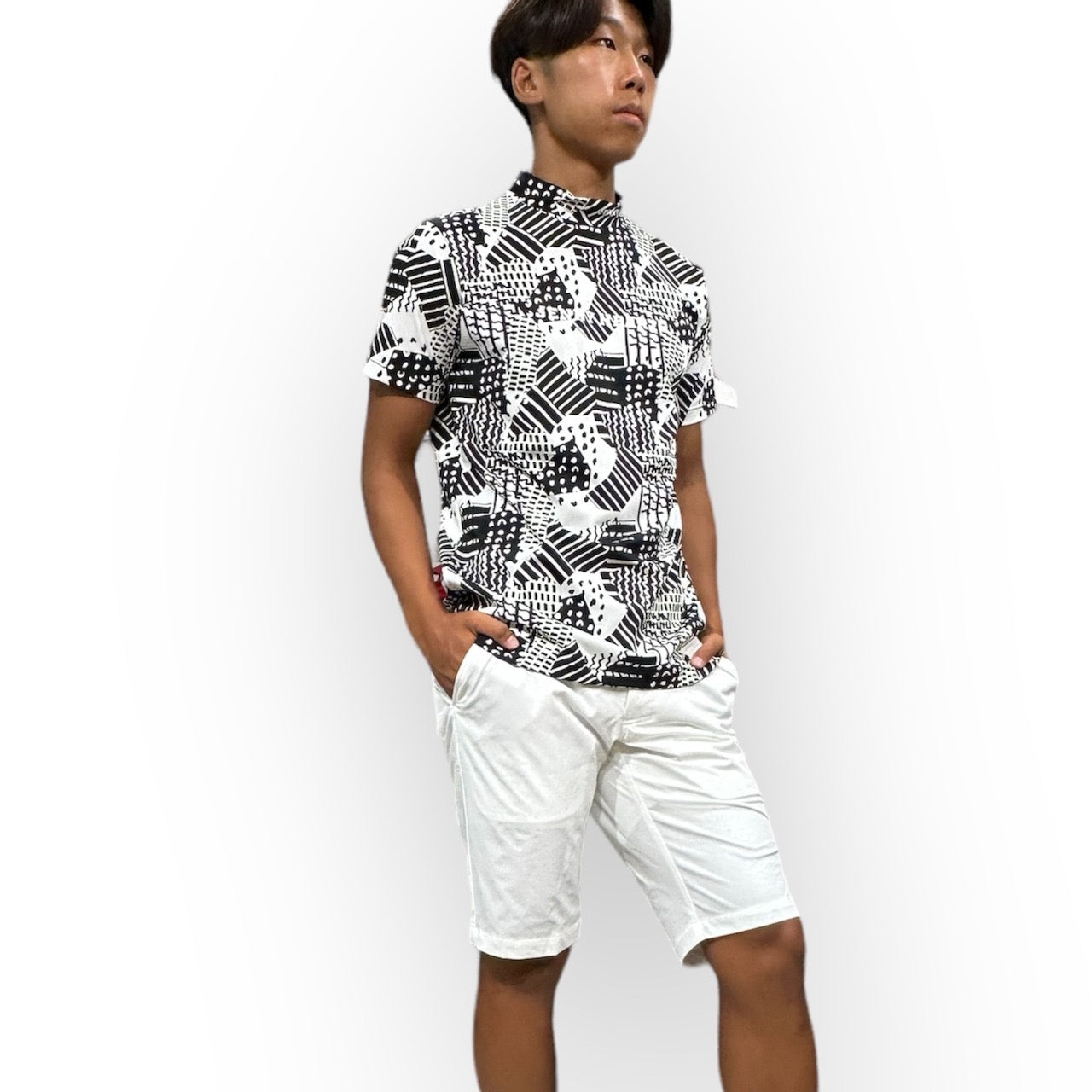 Mens Smooth Mock Black Art 接触冷感 なめらか肌触りおしゃれ 春夏 モックネック メンズゴルフウェア