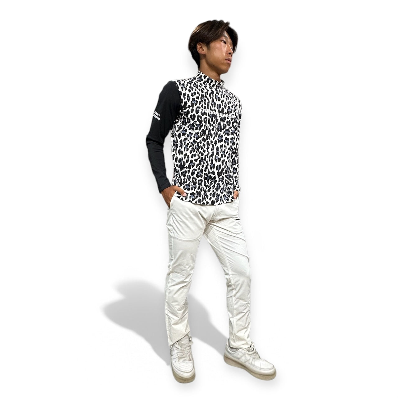 Mens Smooth Mock Animal Panther メンズモックネック 黒豹 長袖 伸縮性高い なめらか肌触り 接触冷感 春