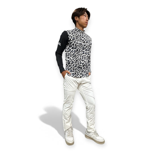 Men's Smooth Mock Animal Panther Shirt, Black Panther Print, Long Sleeve, Highly Stretchy, Smooth to the Touch, Cool to the Touch, Spring