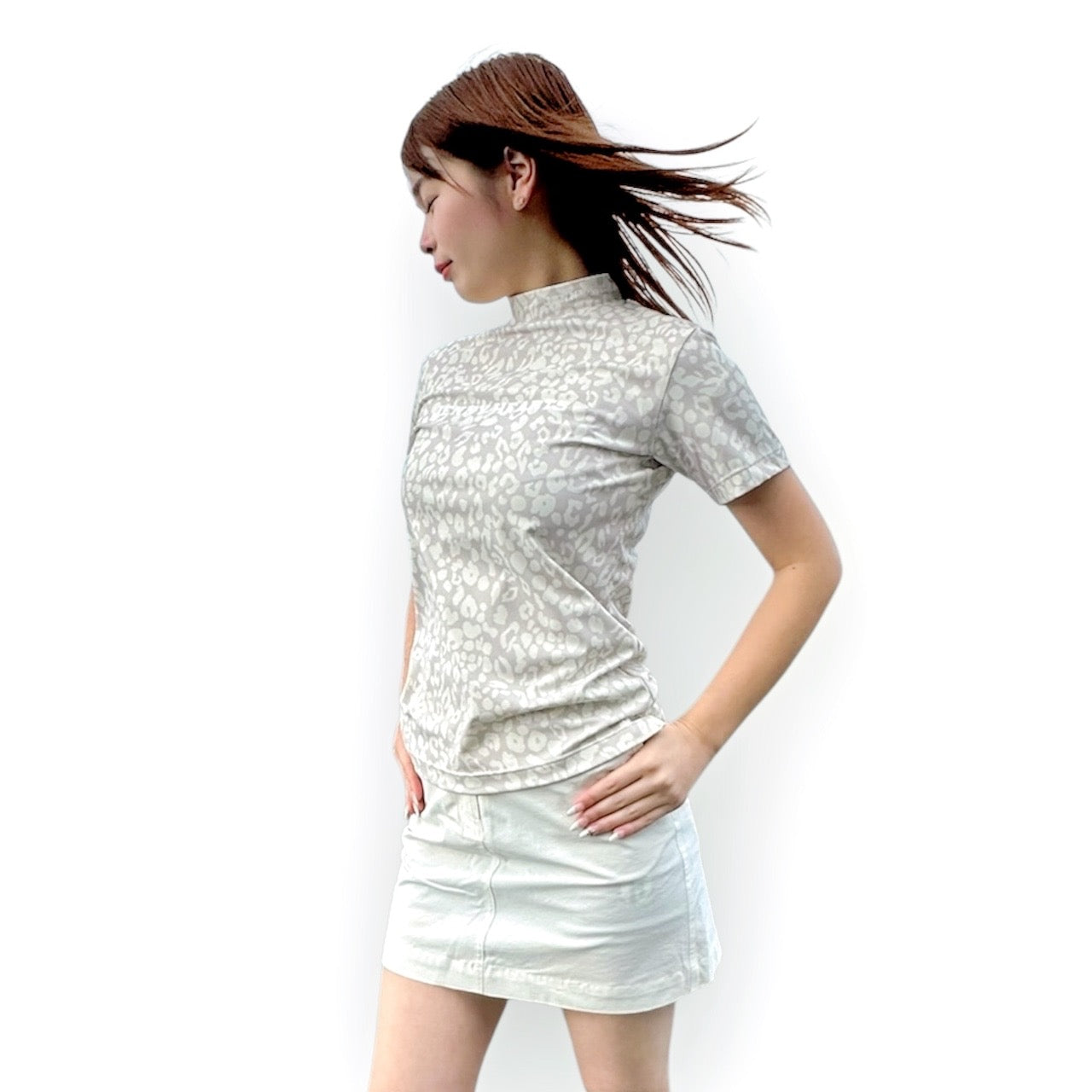 Ladies Smooth Mock Panther White Panther 豹柄 パンサー 接触冷感 なめらか肌触りおしゃれ かわいい 春夏 スムースシリーズ レディースゴルフウェア ジュニアゴルフウェア