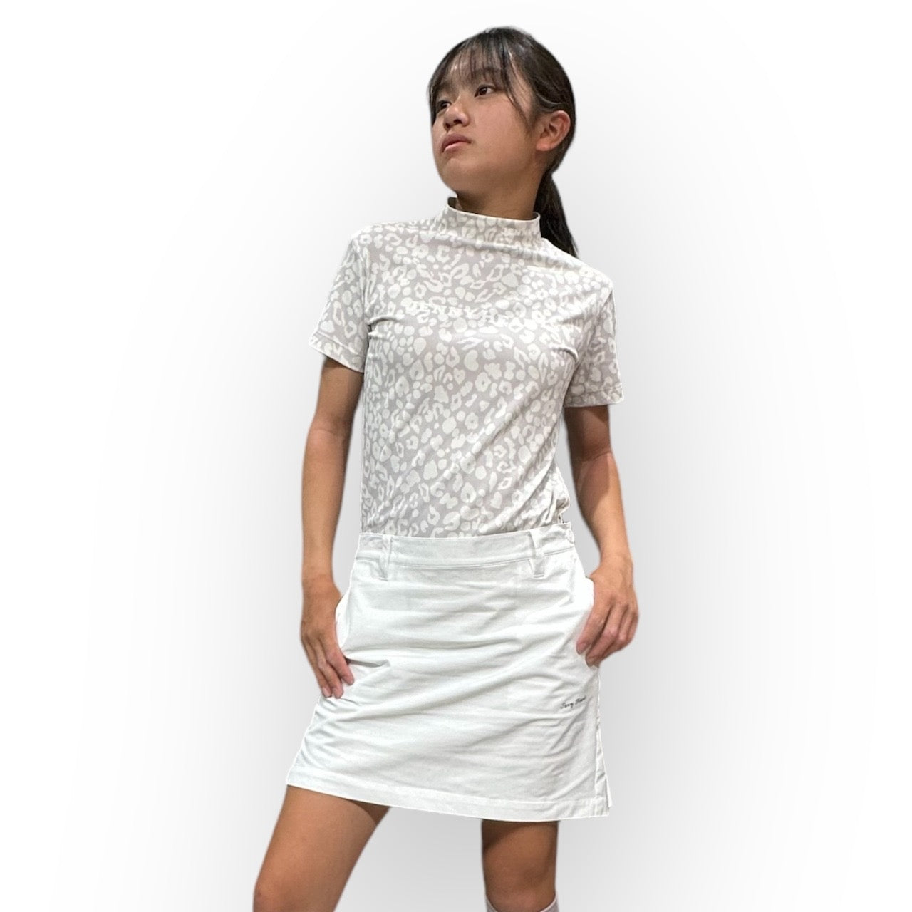 Ladies Smooth Mock Panther White Panther 豹柄 パンサー 接触冷感 なめらか肌触りおしゃれ かわいい 春夏 スムースシリーズ レディースゴルフウェア ジュニアゴルフウェア
