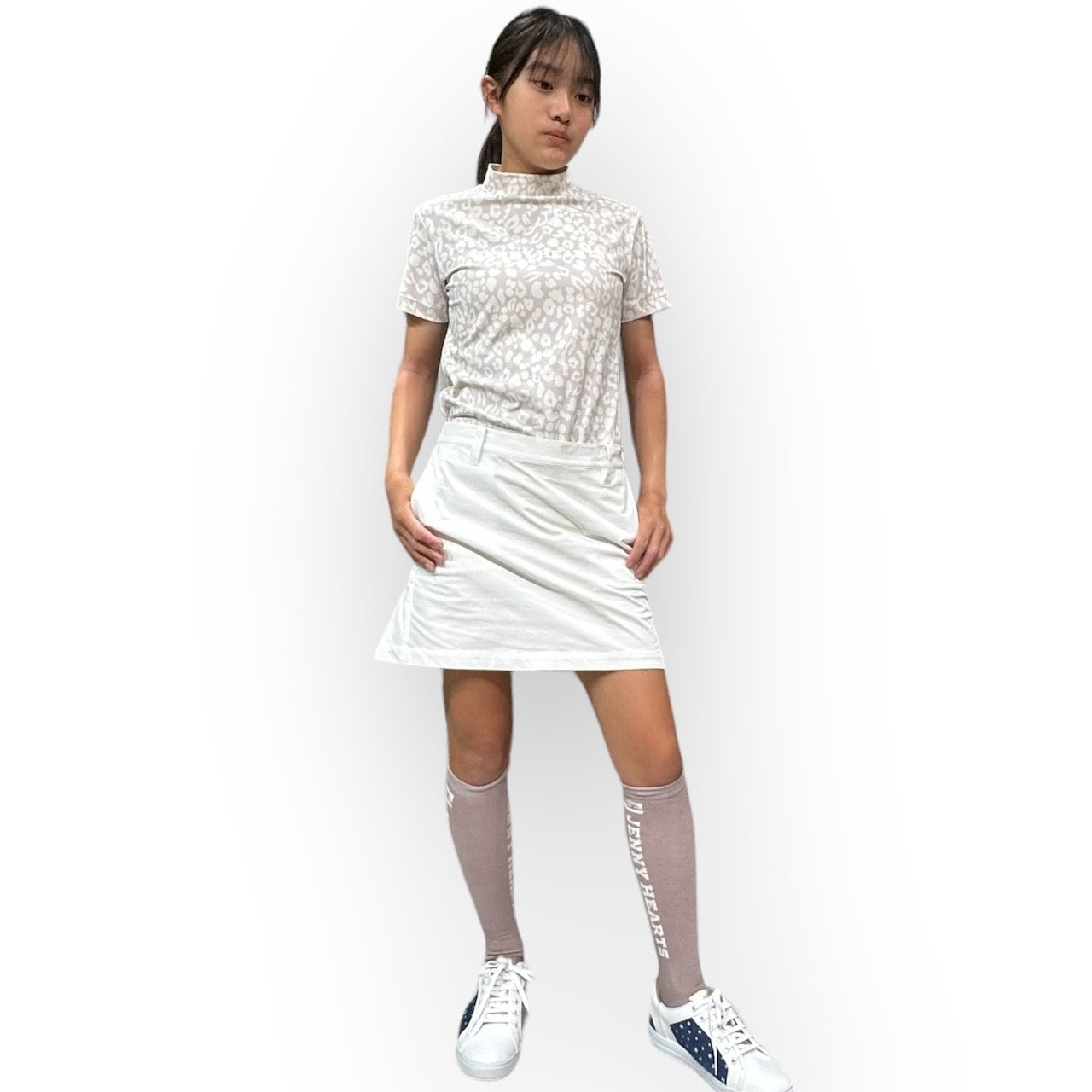 Ladies Smooth Mock Panther White Panther 豹柄 パンサー 接触冷感 なめらか肌触りおしゃれ かわいい 春夏 スムースシリーズ レディースゴルフウェア ジュニアゴルフウェア