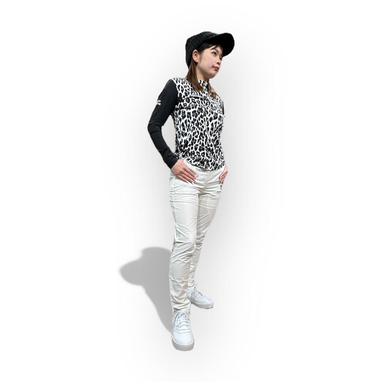 Ladies Smooth Mock Animal Panther レディースモックネック ナイロン 長袖 黒豹 伸縮性 接触冷感 春 おしゃれ 可愛い ゴルフ女子