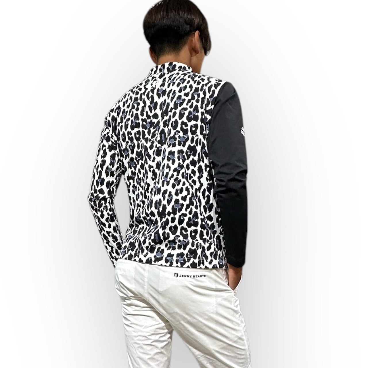 Mens Smooth Mock Animal Panther メンズモックネック 黒豹 長袖 伸縮性高い なめらか肌触り 接触冷感 春