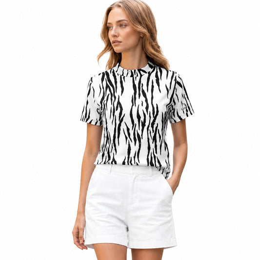 Ladies Animal Mock Neck Zebra
