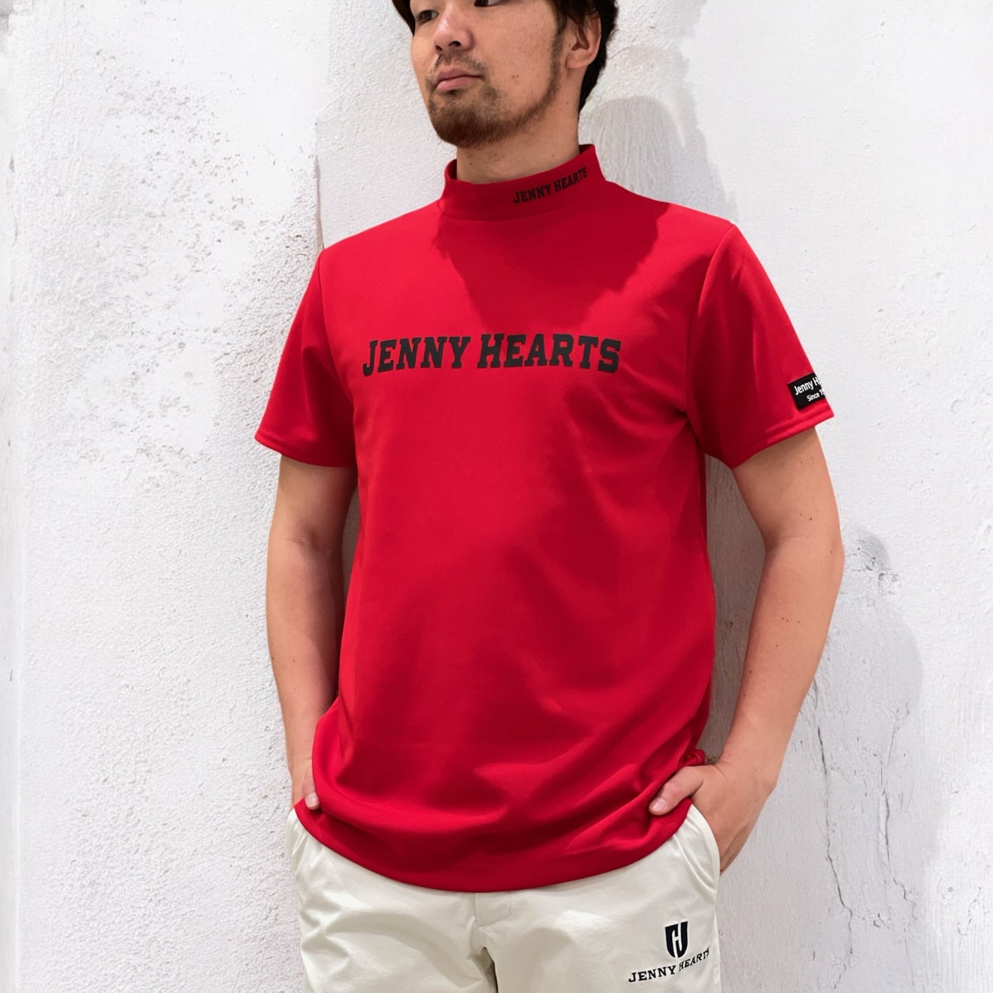 <お試し商品>Dry Mock Neck Red 赤 メンズゴルフウェア モックネック 春 夏 メンズXL 大きいサイズ
