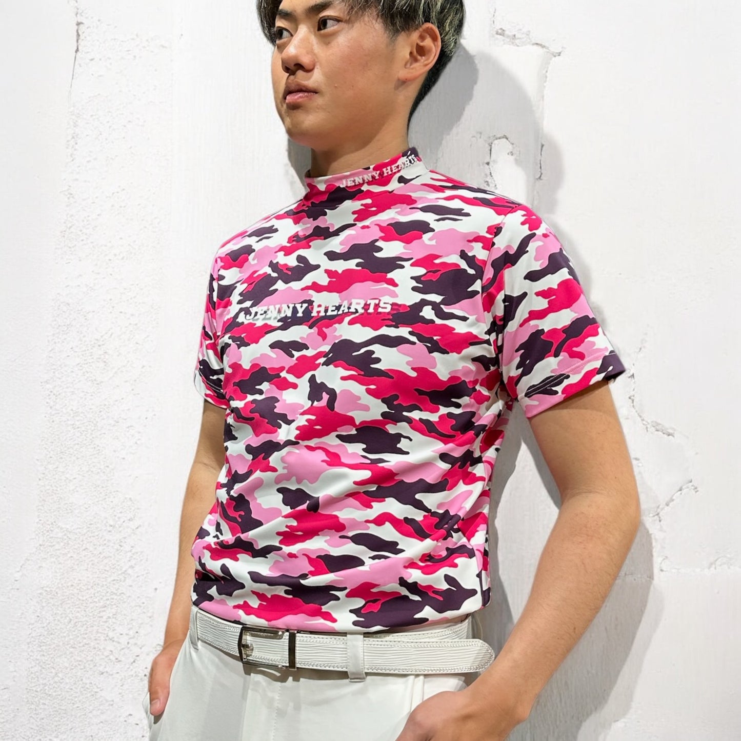 Mens Smooth Mock Camouflage カモフラージュ 接触冷感 なめらか肌触り おしゃれ 春夏 メンズゴルフウェア