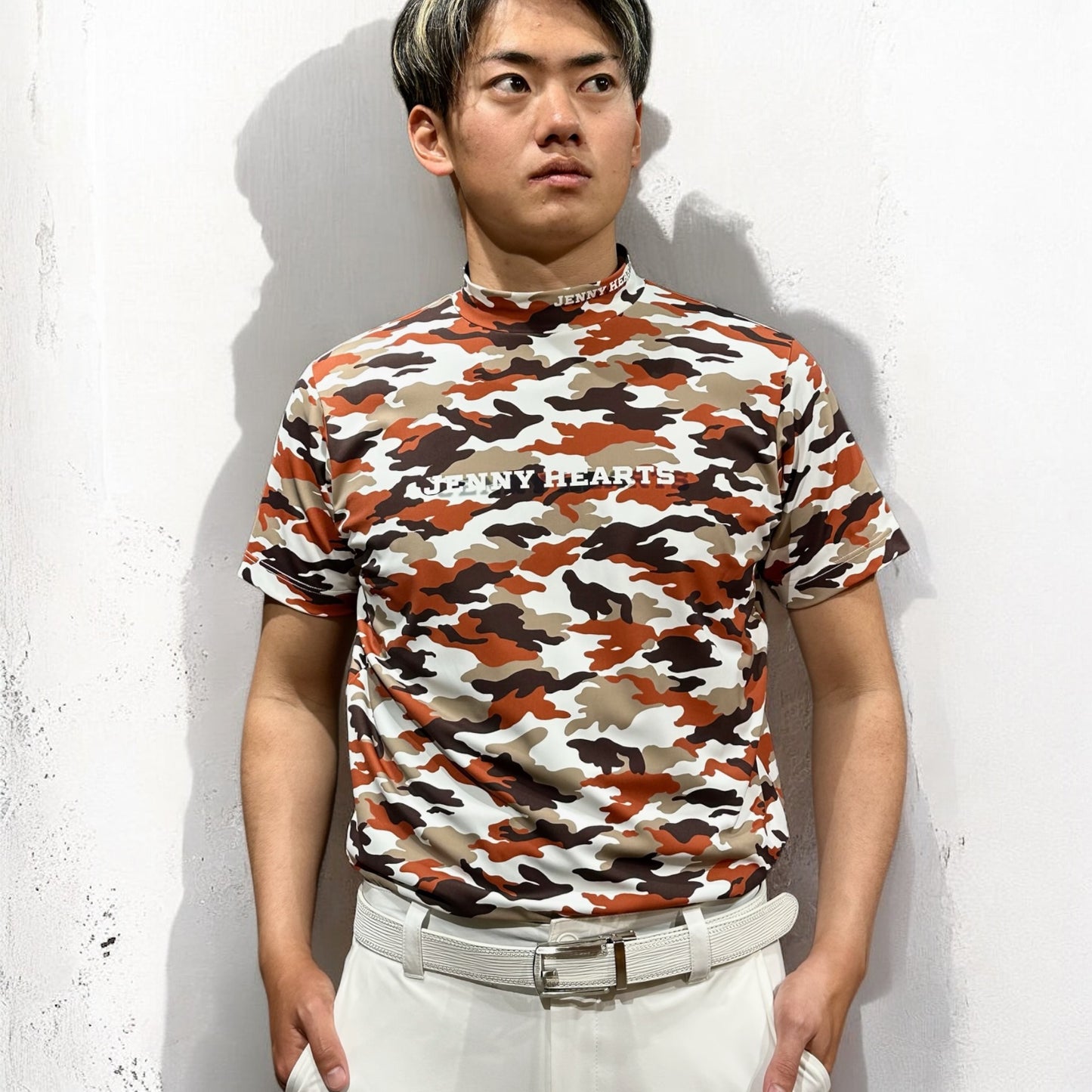 Mens Smooth Mock Camouflage カモフラージュ 接触冷感 なめらか肌触り おしゃれ 春夏 メンズゴルフウェア