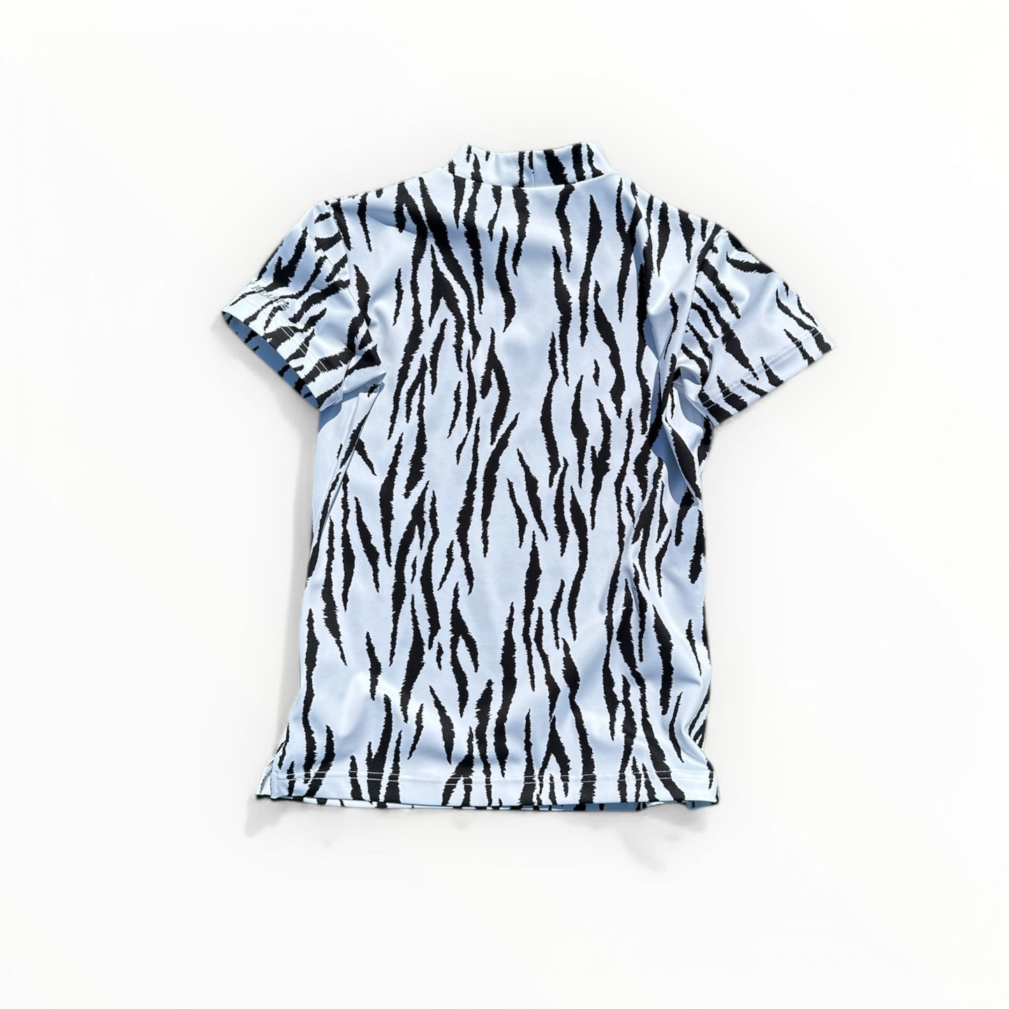 \新発売/Ladies Animal Mock Neck Zebra レディースゴルフウェア アニマル モックネック ゼブラ 半袖 春夏 高ストレッチ 肌触り柔らか 速乾 UVカット レディース ホワイト アニマル柄 オシャレ 可愛い ゴルフ女子 おすすめ プレゼント