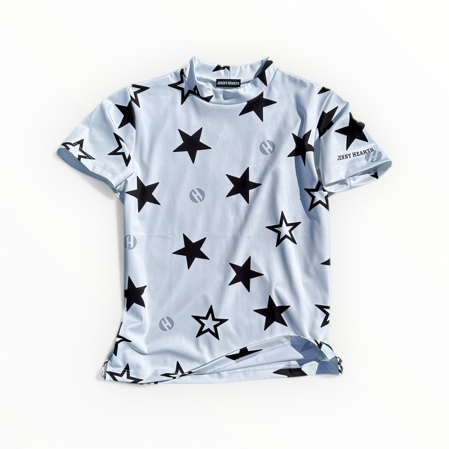 \新発売/Mens Mock Neck Twinkle Star メンズゴルフウェア モックネック 半袖 ストレッチ 速乾 肌触りなめらか UVカット 星柄 おしゃれ 可愛い 春夏