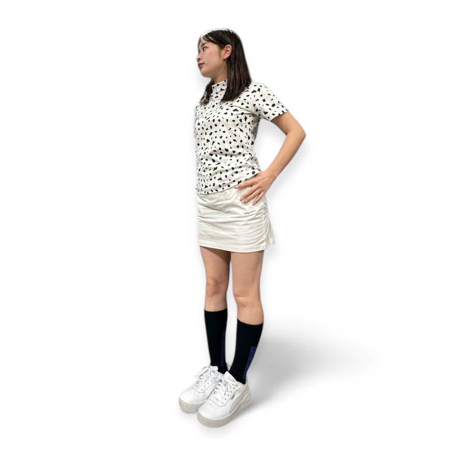 \新発売/Ladies Animal Mock Neck Leopard レディースゴルフウェア アニマル モックネック レオパード 豹柄 半袖 春夏 高ストレッチ 肌触り柔らか 速乾 UVカット レディース ホワイト アニマル柄 おしゃれ 可愛い ゴルフ女子 おすすめ プレゼント
