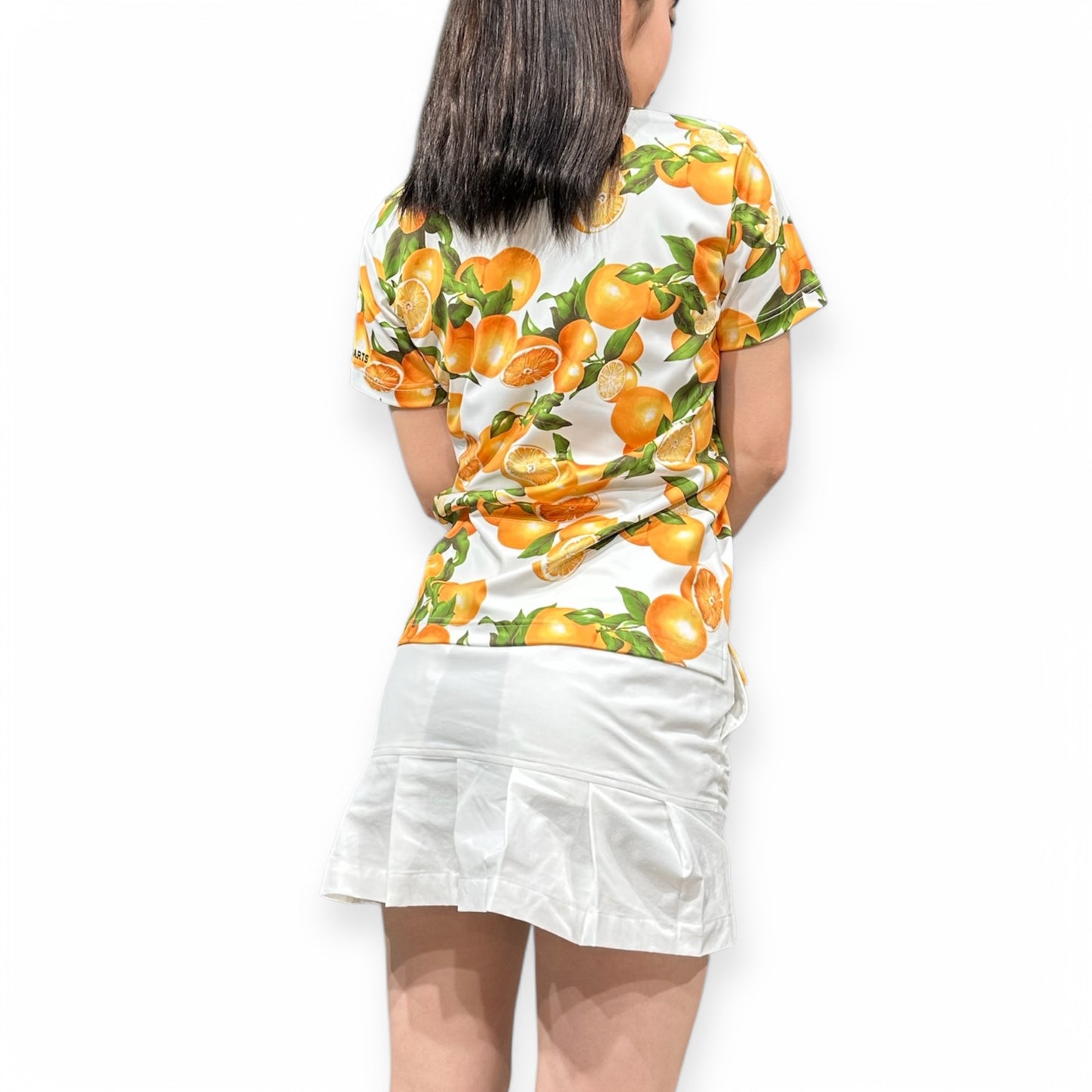 \新発売/Ladies Mock Neck Mandarin Orange レディースゴルフウェア モックネック 半袖 みかん ストレッチ 速乾 肌触りなめらか UVカット おしゃれ 可愛い 春夏