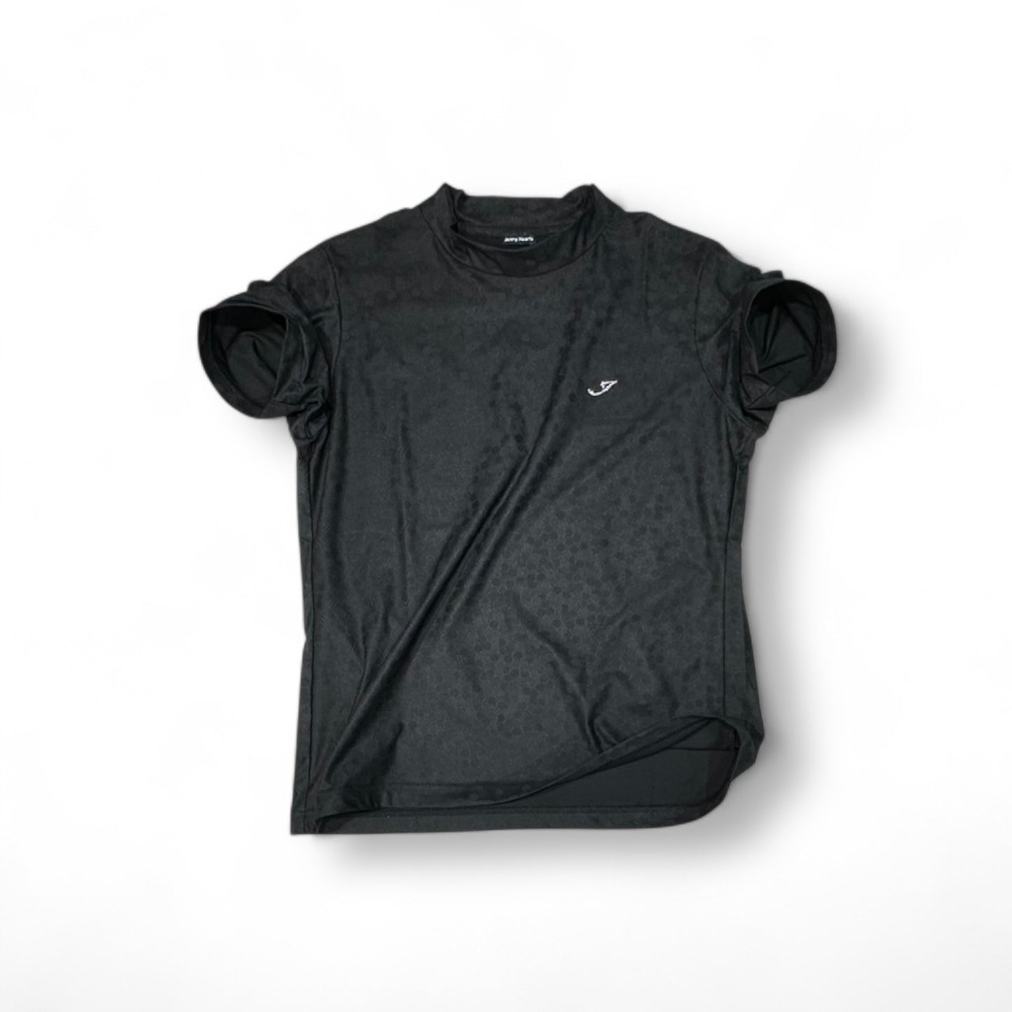 Unisex Rhinestone Mock Neck ゴルフウェア モックネック 半袖 ラインストン 水玉エンボス加工 伸縮性 速乾性 UVカット 消臭 黒 高級感 日本製