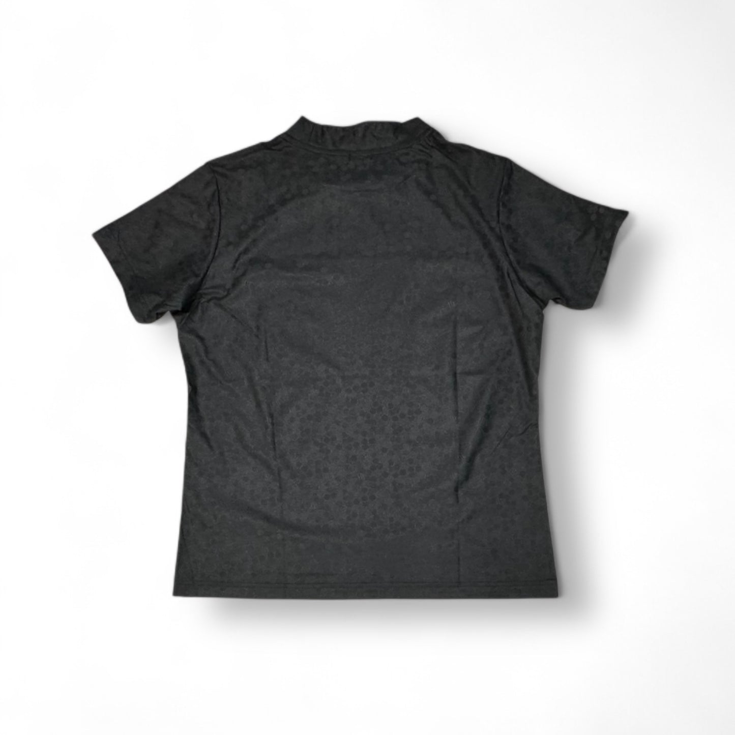 Unisex Rhinestone Mock Neck ゴルフウェア モックネック 半袖 ラインストン 水玉エンボス加工 伸縮性 速乾性 UVカット 消臭 黒 高級感 日本製