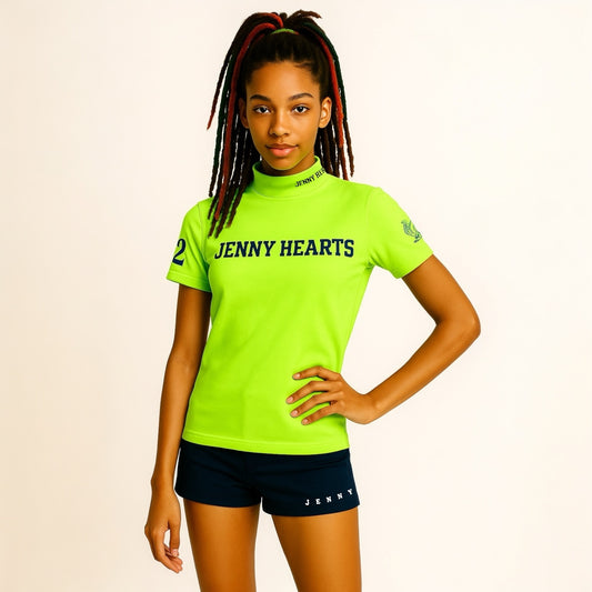 Junior Unisex Mock Neck Cool-Touch Fluorescent Yellow Short Sleeves Sustainability SDGs Made in Japan Junior Golf Wear Unisex Sizes 120cm, 130cm, 140cm, 150cm