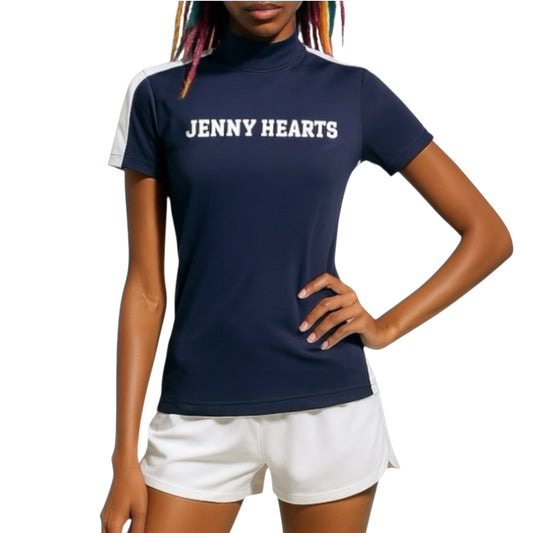 Ladies Mock Neck Spandex 究極のなめらかさ ゴルフウェア レディース 夏 モックネック 半袖 軽量 ネイビー ツートンカラー UVカット 速乾 伸縮性抜群 おしゃれ