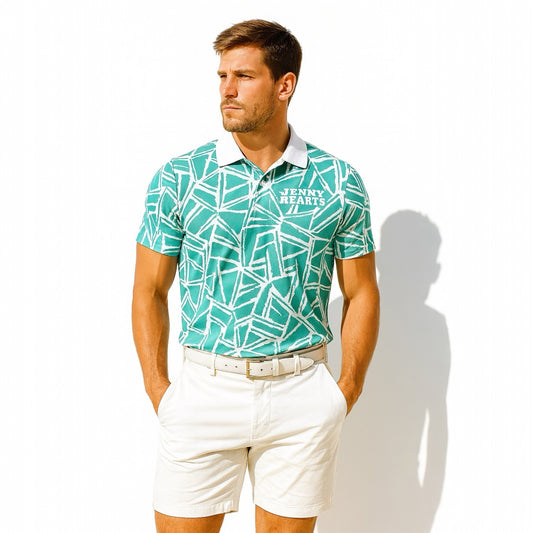 Men's Green Polo Shirt, Golf Wear, Quick-Drying, Stretchy, Refreshing, Spring/Summer