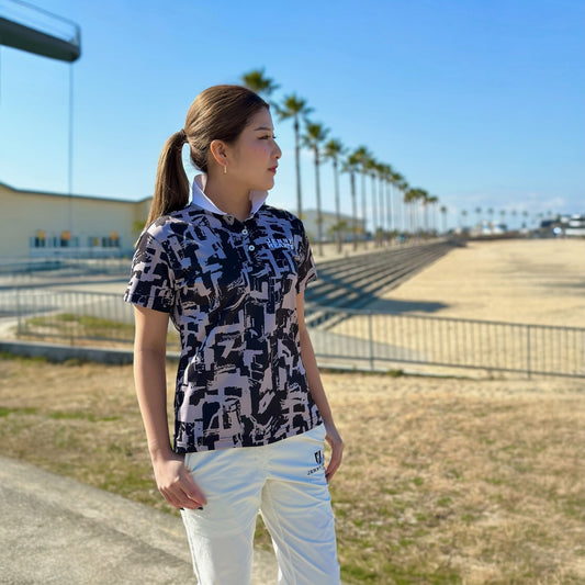 Women's Polo Shirt, Black. Golf wear, women's summer polo shirt, short sleeve, black, UV protection, stretchy, quick-drying.