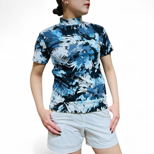 Women's Smooth Mock Graffiti Golf Wear, Short Sleeve, Stylish, Spring/Summer, Cool to the Touch, UV Protection, Highly Stretchy, Smooth to the Touch, Smooth Series