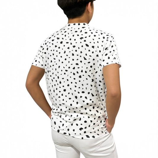 Men's Animal Mock Neck Leopard Print Golf Apparel, Summer Short Sleeve, Soft to the Touch, Highly Stretchy, Quick-Drying, White, Stylish, Recommended for the Golf Course. A Great Gift.