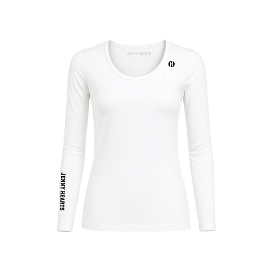 เสื้อเชิ้ตด้านในคอกลมแขนยาวสำหรับผู้หญิงและเด็กหญิง สีขาวและสีดำ สำหรับใส่เล่นกอล์ฟรุ่นจูเนียร์