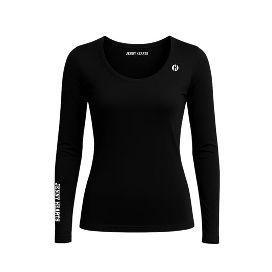 เสื้อเชิ้ตด้านในคอกลมแขนยาวสำหรับผู้หญิงและเด็กหญิง สีขาวและสีดำ สำหรับใส่เล่นกอล์ฟรุ่นจูเนียร์