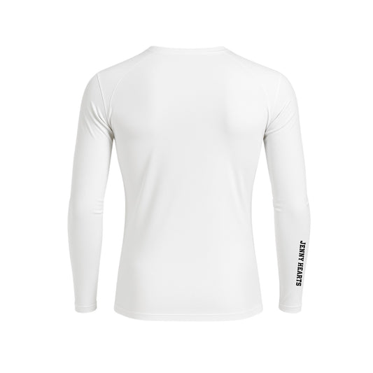 Men's V-neck inner shirt, long sleeve, white, for golf.
