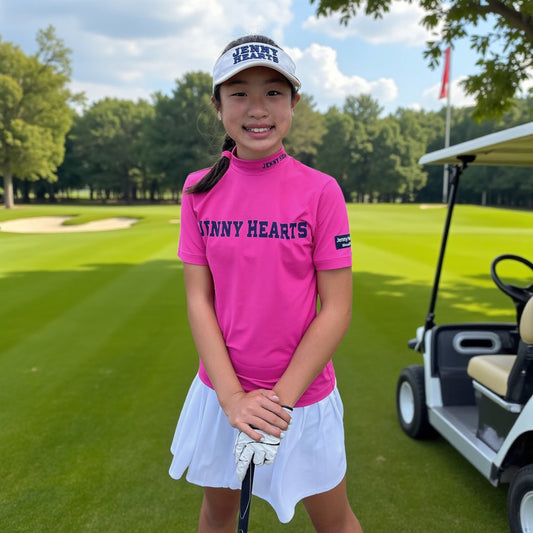 Junior Unisex Mock Twincot UV Golf Wear for Summer, Unisex, Mock Neck, Deodorizing, Pink, Blue, Sizes 120cm, 140cm, 150cm