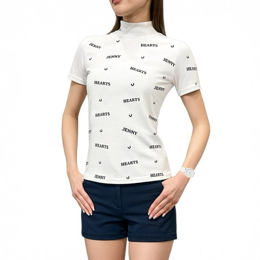 Women's Smooth Mock Brand Logo Golf Apparel, Mock Neck, Short Sleeves, Cooling Touch, Smooth Feel, UV Protection, Highly Stretchy, Stylish for Spring and Summer