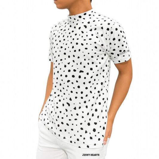 Men's Animal Mock Neck Leopard Print Golf Apparel, Summer Short Sleeve, Soft to the Touch, Highly Stretchy, Quick-Drying, White, Stylish, Recommended for the Golf Course. A Great Gift.