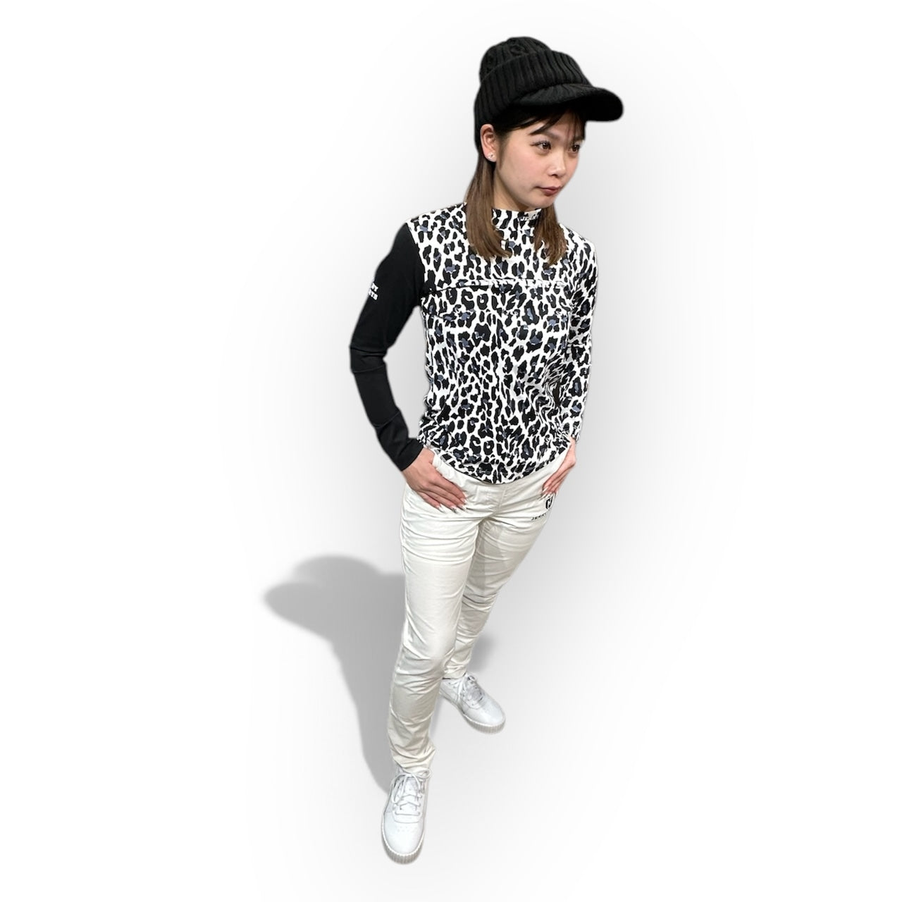 Ladies Smooth Mock Animal Panther レディースモックネック ナイロン 長袖 黒豹 伸縮性 接触冷感 春 おしゃれ 可愛い ゴルフ女子