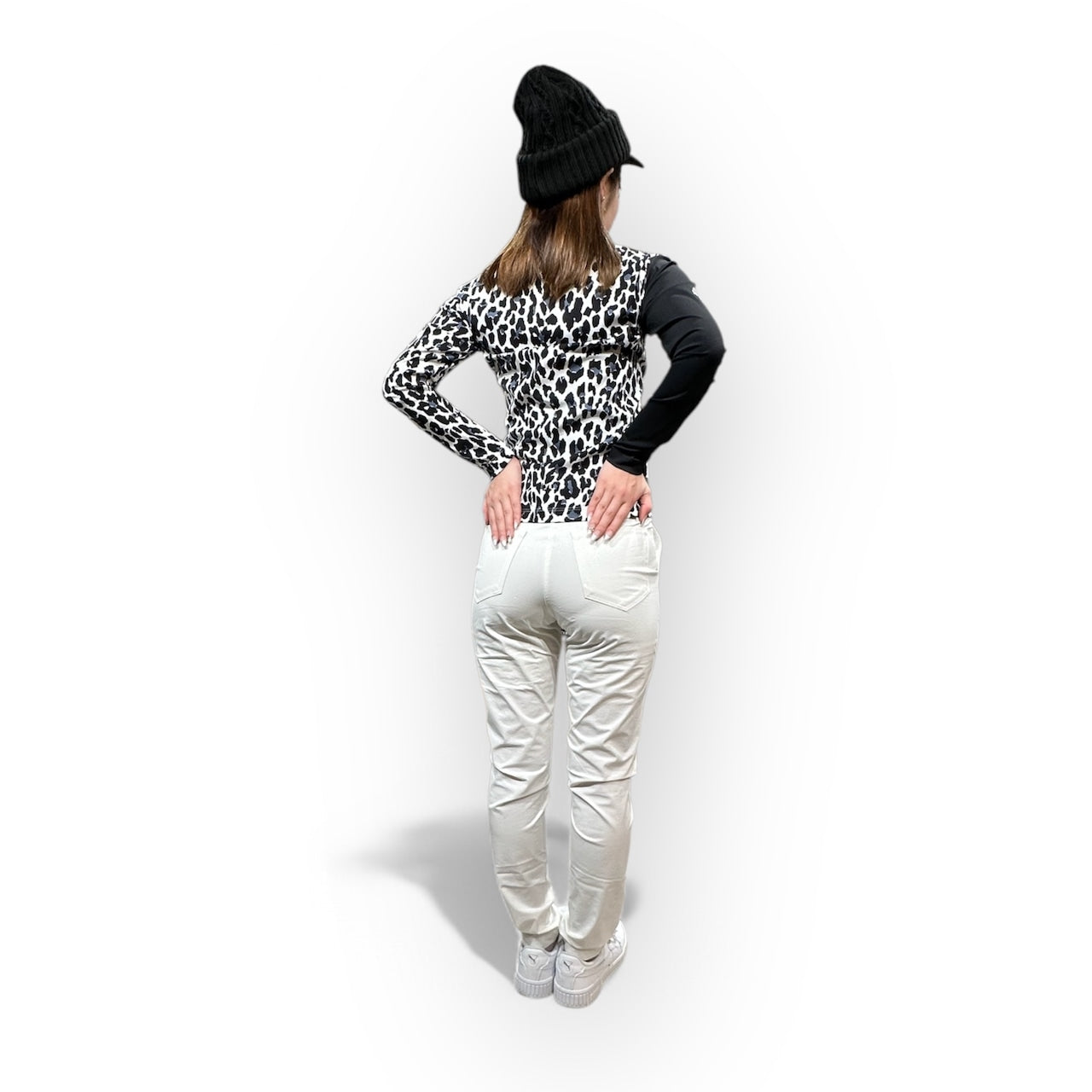 Ladies Smooth Mock Animal Panther レディースモックネック ナイロン 長袖 黒豹 伸縮性 接触冷感 春 おしゃれ 可愛い ゴルフ女子