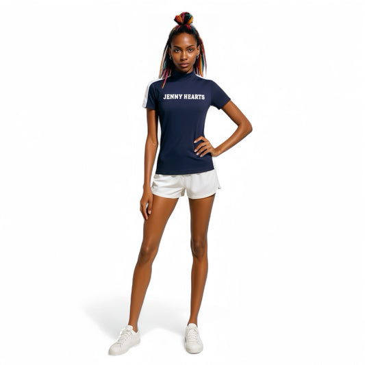 Ladies Mock Neck Spandex 究極のなめらかさ ゴルフウェア レディース 夏 モックネック 半袖 軽量 ネイビー ツートンカラー UVカット 速乾 伸縮性抜群 おしゃれ