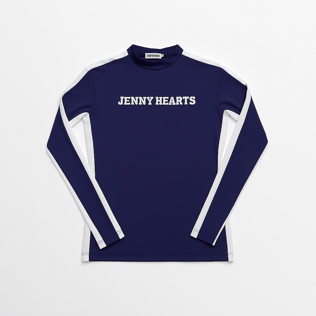 Ladies Mock Neck Spandex 究極のなめらかさ ゴルフウェア レディース 秋春 モックネック 長袖 軽量 ネイビー ツートンカラー UVカット 速乾 伸縮性抜群 おしゃれ