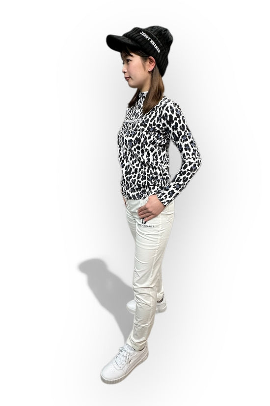 Ladies Smooth Mock Animal Panther レディースモックネック ナイロン 長袖 黒豹 伸縮性 接触冷感 UVカット 春秋 おしゃれ 可愛い ゴルフ女子