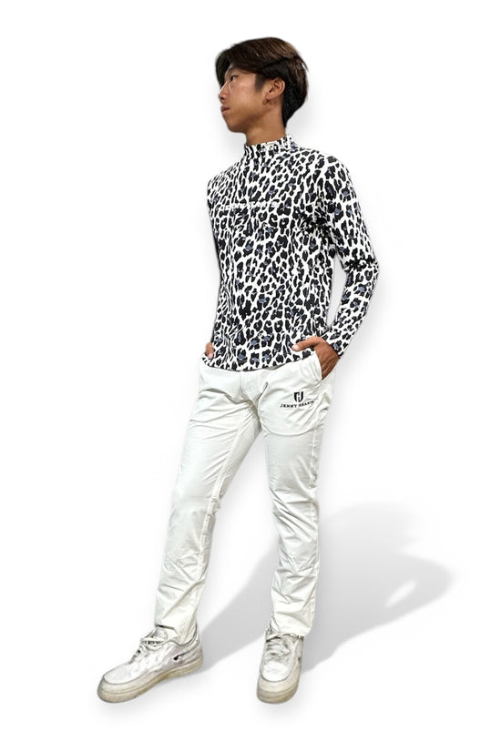 Mens Smooth Mock Animal Panther メンズモックネック 黒豹 長袖 伸縮性高い なめらか肌触り 接触冷感 春