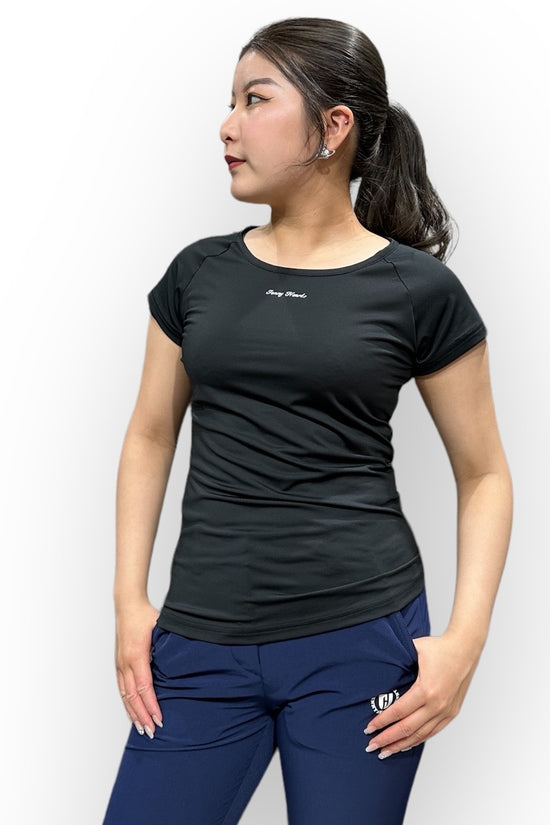 Ladies Inner Shirt インナー シャツ レディース 半袖 丸首 クルーネック 白 黒　ジュニアゴルフウェア