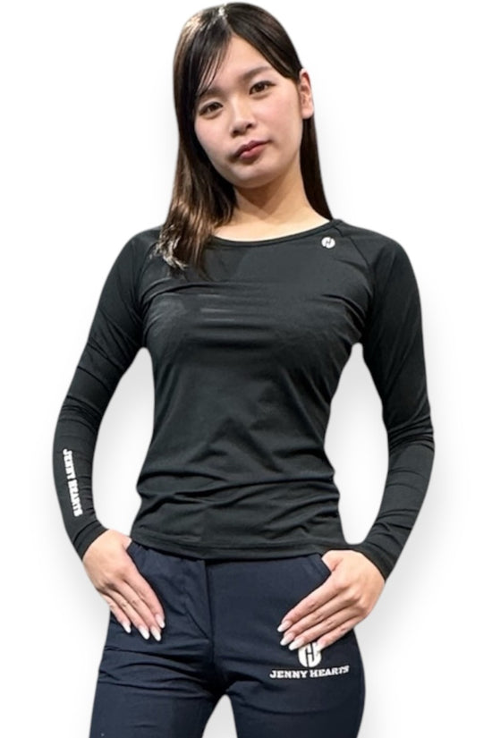 เสื้อเชิ้ตด้านในคอกลมแขนยาวสำหรับผู้หญิงและเด็กหญิง สีขาวและสีดำ สำหรับใส่เล่นกอล์ฟรุ่นจูเนียร์
