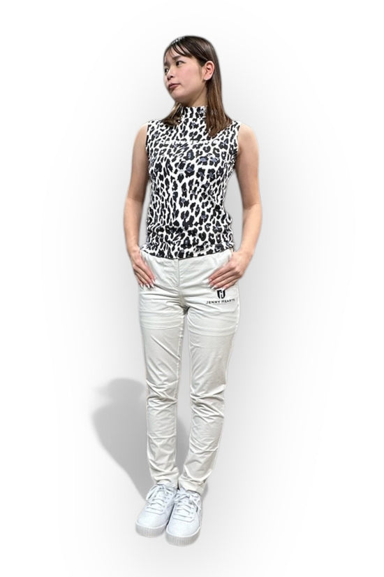 Ladies Sleeveless Animal Panther Mock Neck ノースリーブ モックネック 接触冷感 なめらか肌触り 伸縮性抜群 おしゃれ 夏 レディース ガールズ