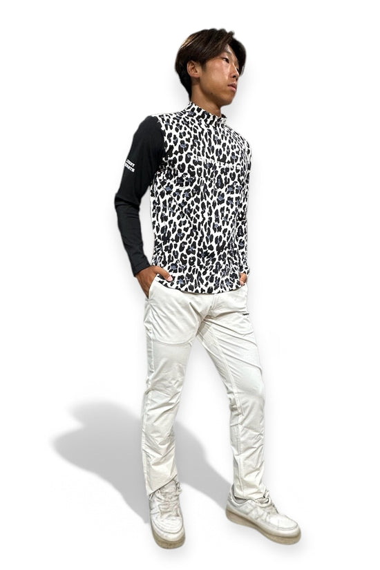 Mens Smooth Mock Animal Panther メンズモックネック 黒豹 長袖 伸縮性高い なめらか肌触り 接触冷感 春
