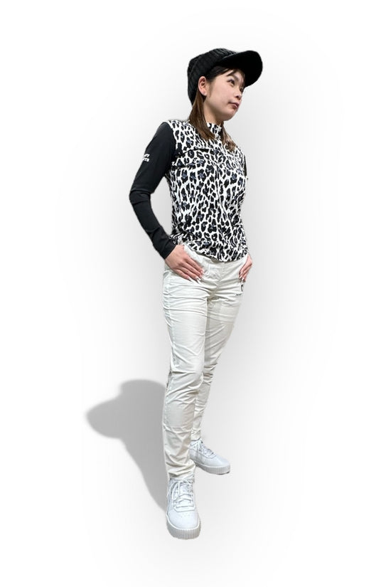 Ladies Smooth Mock Animal Panther レディースモックネック ナイロン 長袖 黒豹 伸縮性 接触冷感 UVカット 春秋 おしゃれ 可愛い ゴルフ女子