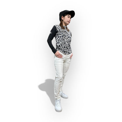 Ladies Smooth Mock Animal Panther レディースモックネック ナイロン 長袖 黒豹 伸縮性 接触冷感 春 おしゃれ 可愛い ゴルフ女子