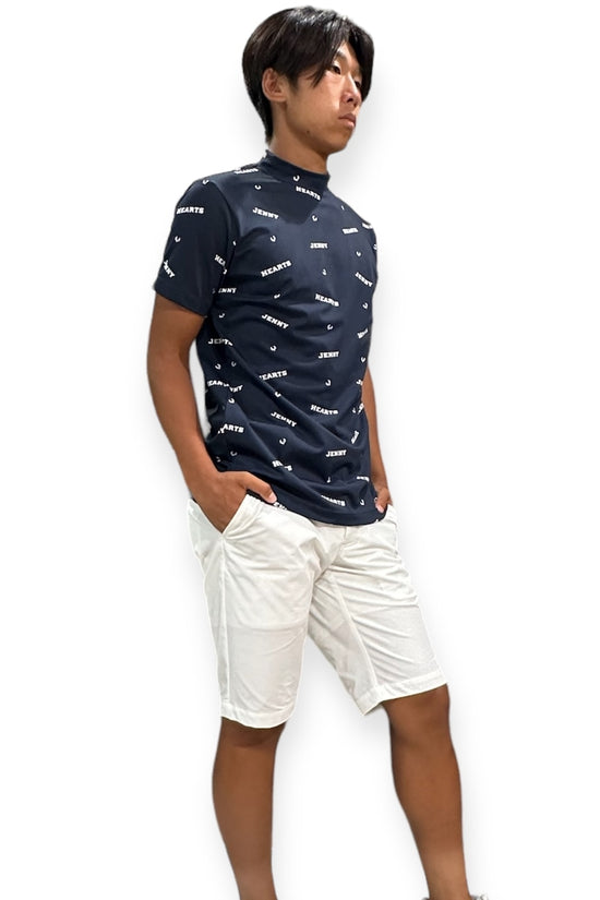 Mens Smooth Mock Brand Logo  メンズゴルフウェア モックネック 半袖 接触冷感 伸縮性高い なめらか肌触り 速乾 UVカット