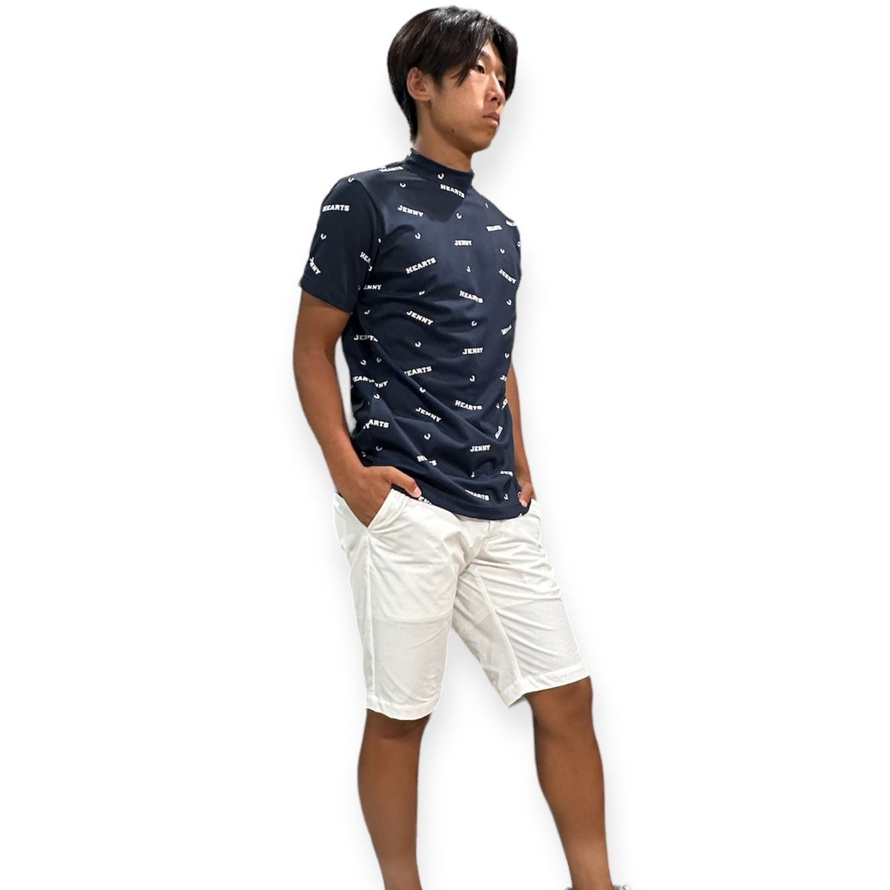 Mens Smooth Mock Brand Logo  メンズゴルフウェア モックネック 半袖 接触冷感 伸縮性高い なめらか肌触り 速乾 UVカット