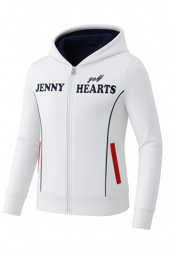 Women's Light Weight Knit Hoodie, a lightweight, double-zip, quick-drying, easy-care polyester knit golf jacket with a hood and washable construction.
