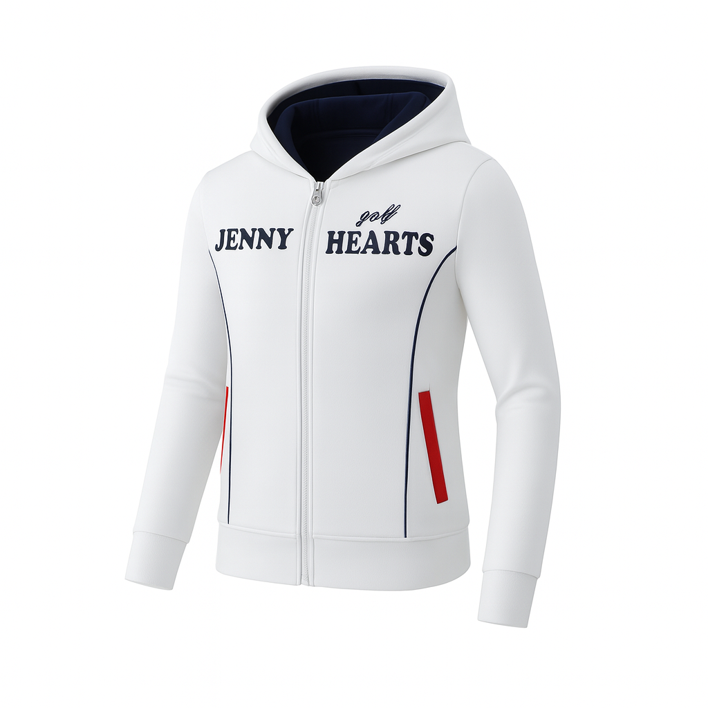 Women's Light Weight Knit Hoodie, a lightweight, double-zip, quick-drying, easy-care polyester knit golf jacket with a hood and washable construction.